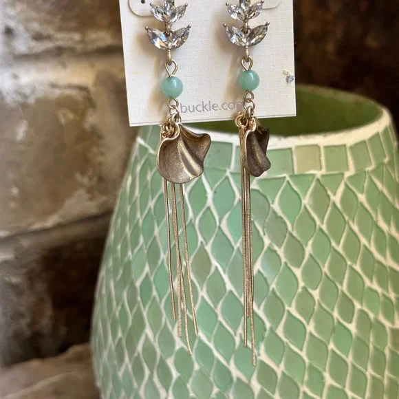 Buckle Gold and Green Dangle Earrings - Picture 10 of 12